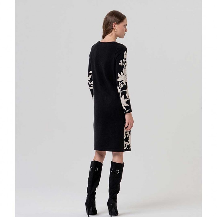 SURKANA WOMAN floral jacquard knit dress BLACK/WHITE