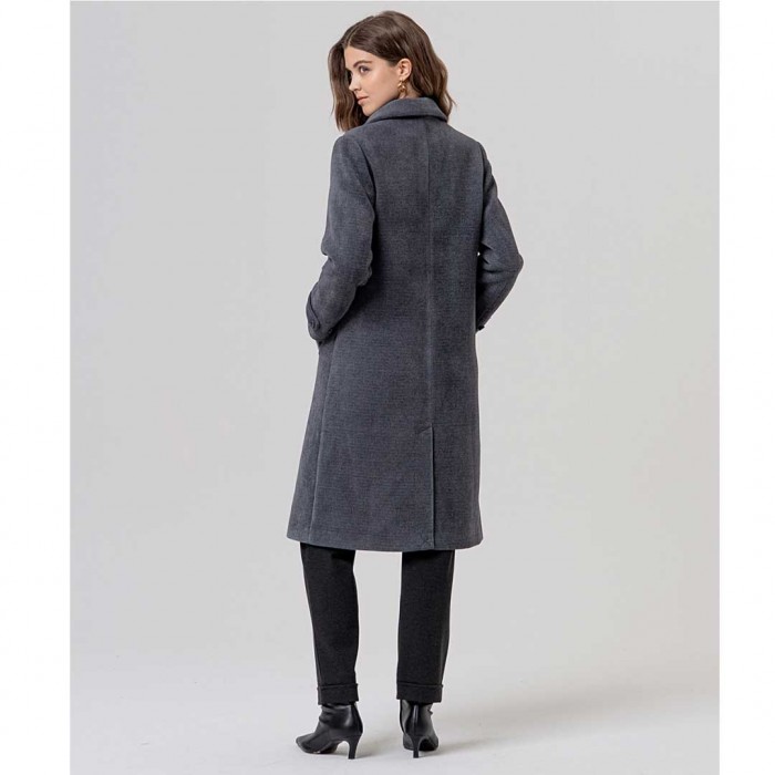 SURKANA WOMAN Long chenille coat with lape GREY