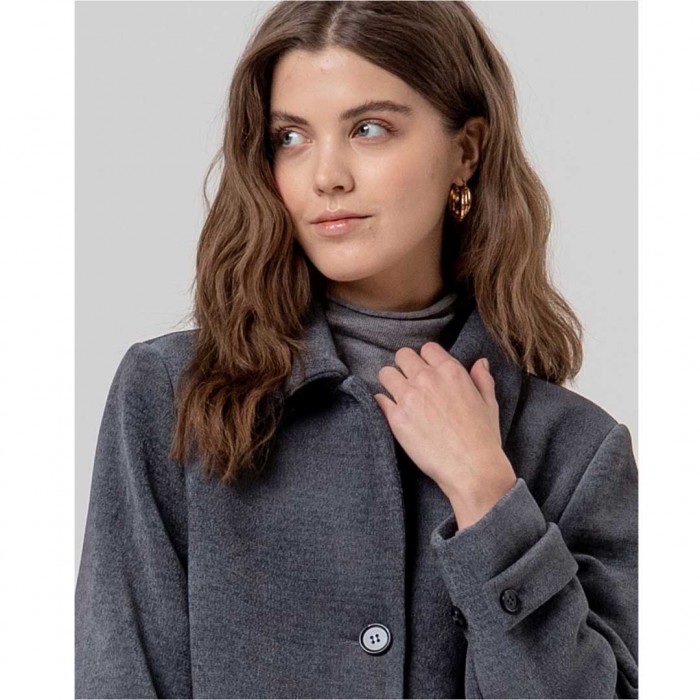 SURKANA WOMAN Long chenille coat with lape GREY
