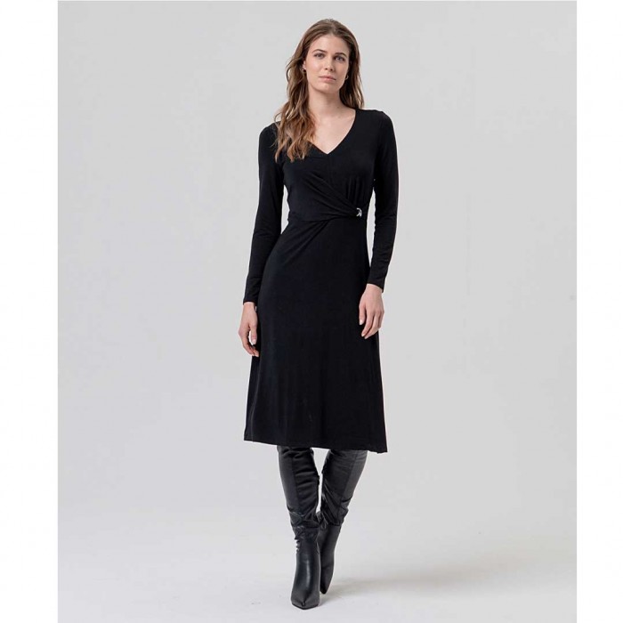 SURKANA WOMAN modal wrap midi dress BLACK