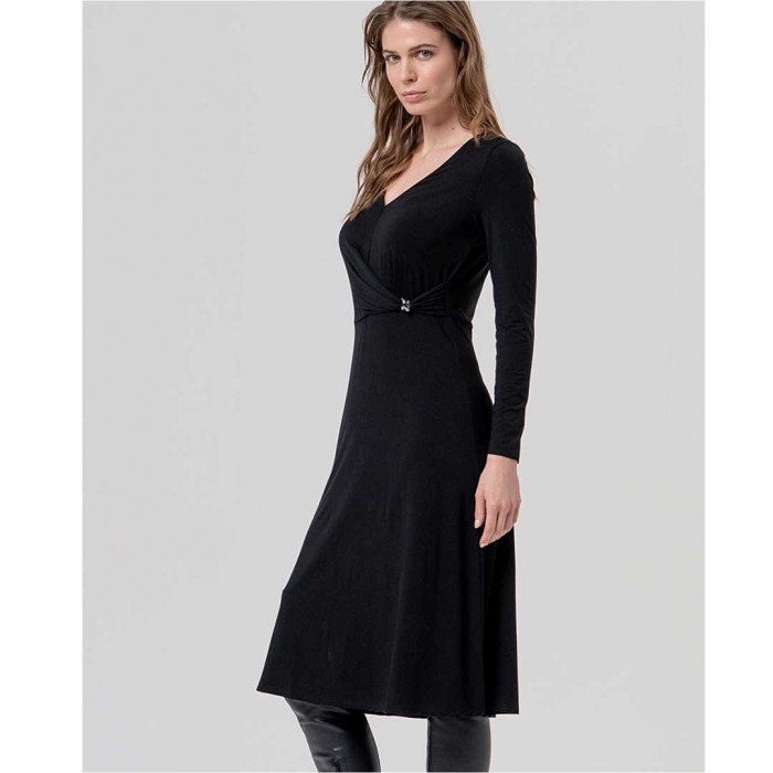SURKANA WOMAN modal wrap midi dress BLACK