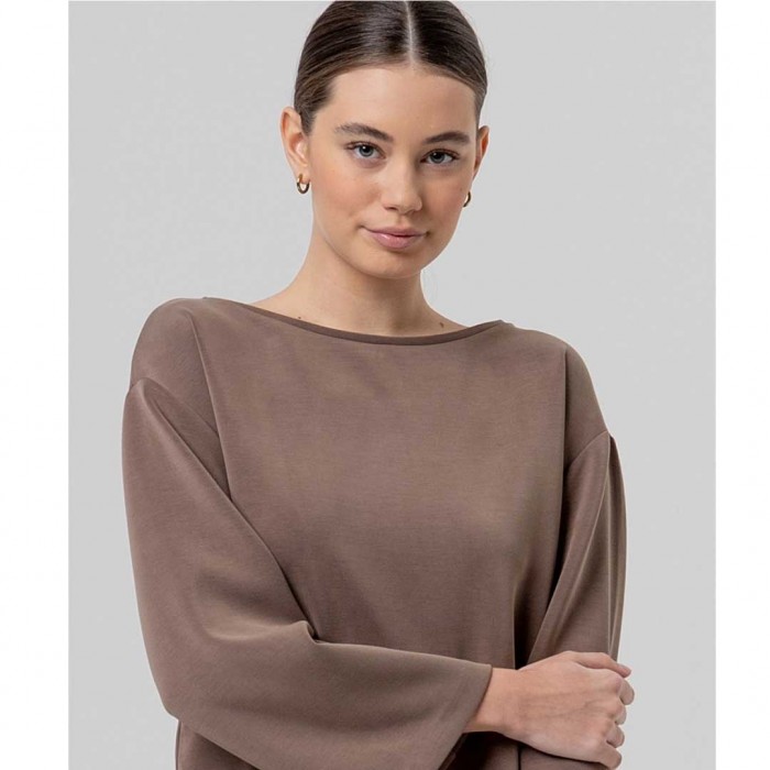 SURKANA WOMAN Oversized knit T-shirt with boat neckline TAUPE