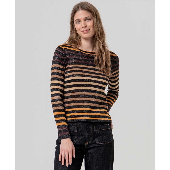 SURKANA WOMAN striped crew neck sweater BLACK