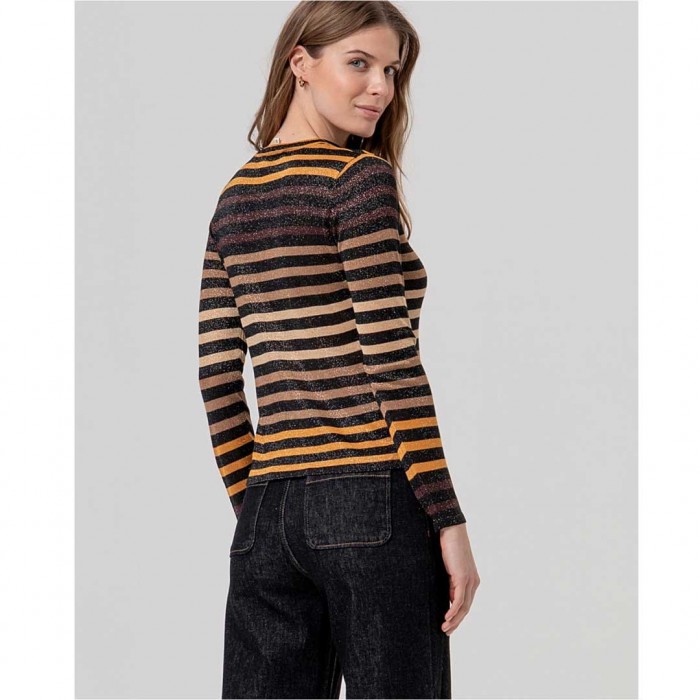 SURKANA WOMAN striped crew neck sweater BLACK