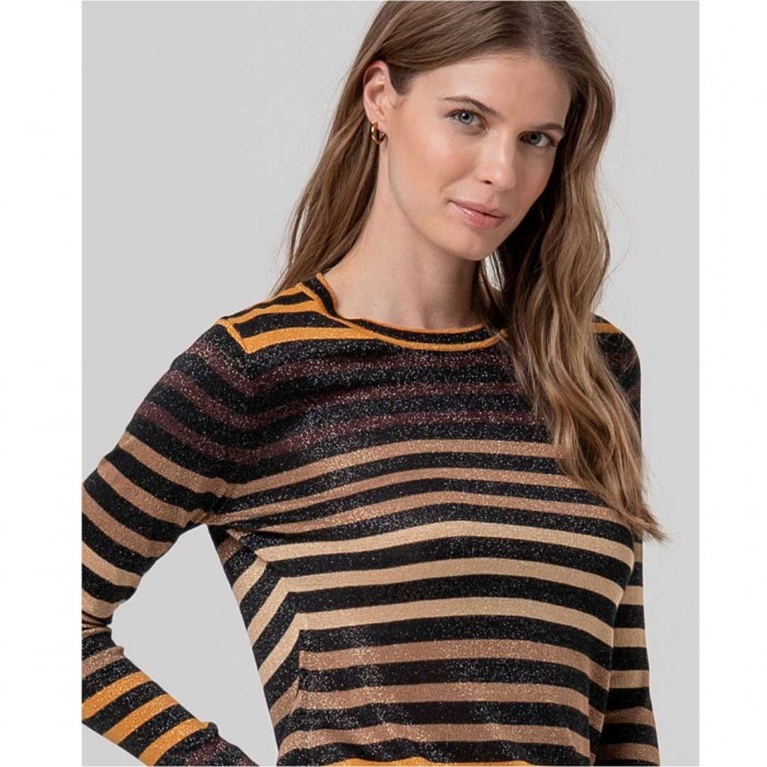 SURKANA WOMAN striped crew neck sweater BLACK