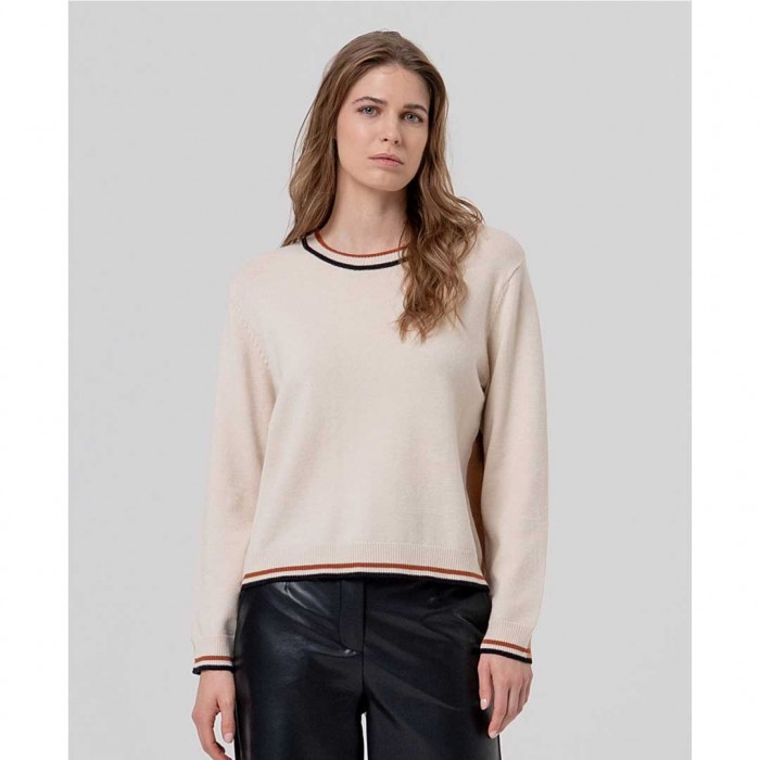 SURKANA WOMAN Round-neck jumper with contrasts Ecru