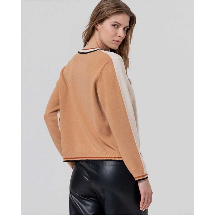 SURKANA WOMAN Round-neck jumper with contrasts Ecru SURKANA WOMAN Round-neck jumper with contrasts Ecru